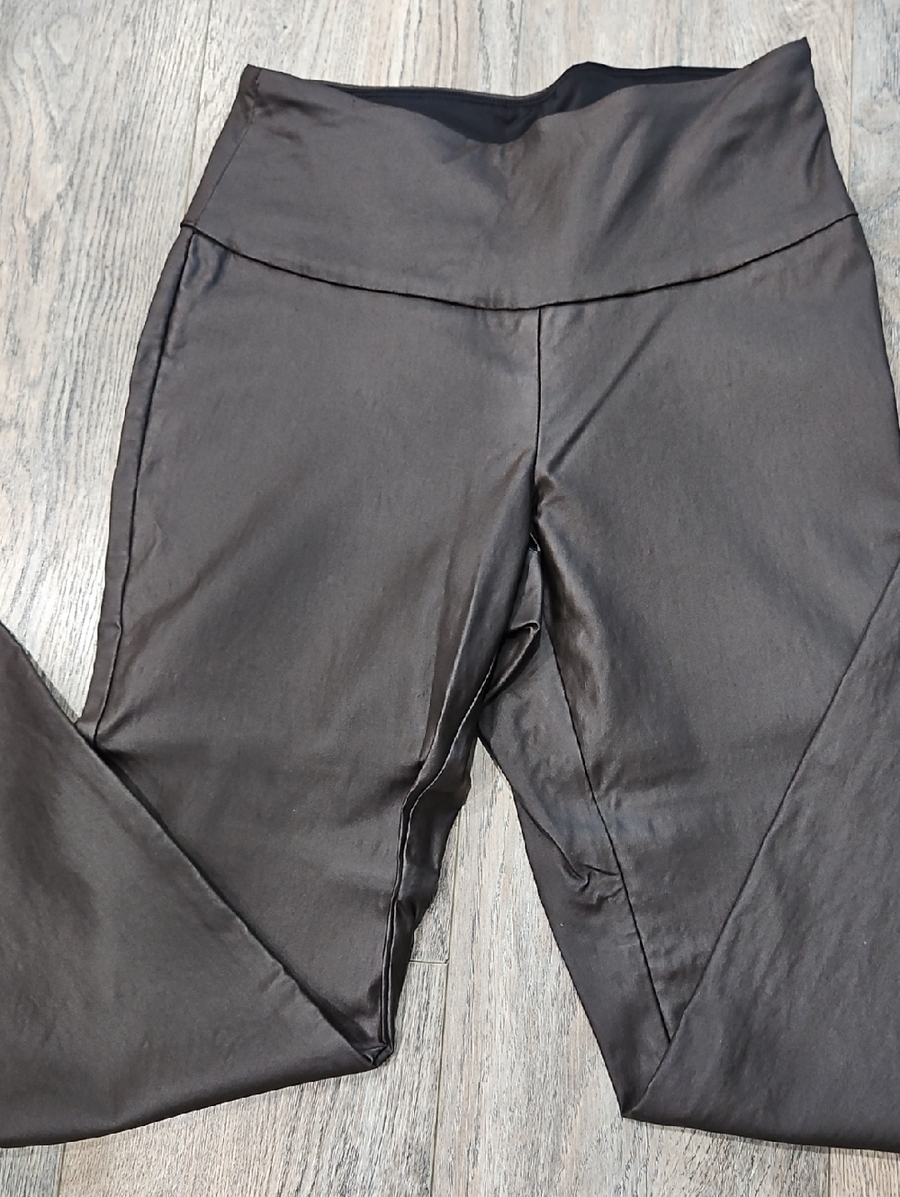 Up Brown Pants Fake Leather Look High-Rise Leggings